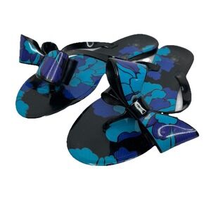 Dizzy Womens Blue Bow Accents Floral‎ Round Toe Slip On Thong Sandals 37 / 6.5